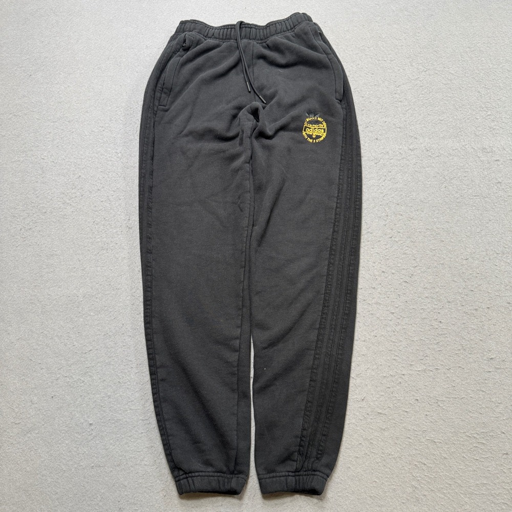 Vintage Adidas Joggers Mens XS Black Fleece Lined 3-Stripe Sweatpants Activewear